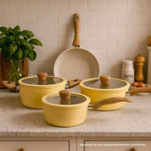 Jogo de Panelas 4 Peças Antiaderente Cerâmica Compatível Fogão Gás e Indução #04